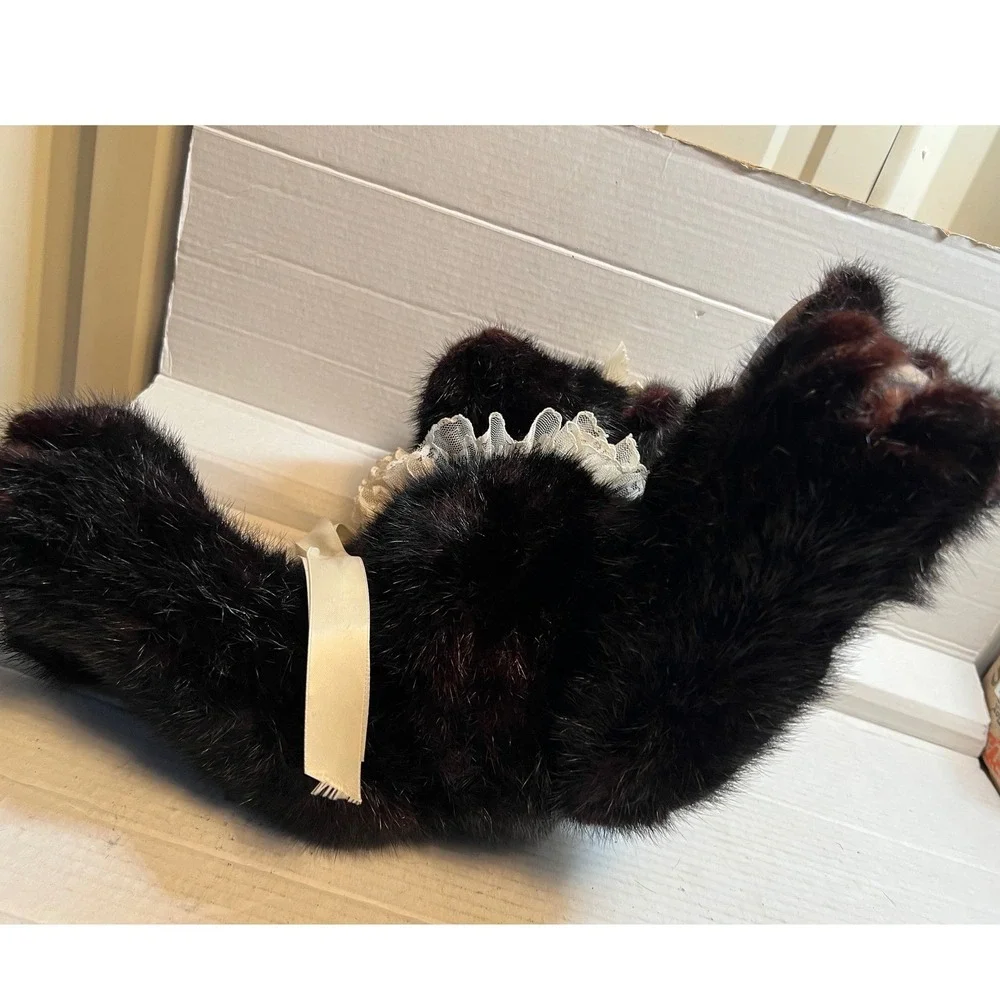 Unbranded Unisex Teddy Bear Faux Fur 20in Mahogany Brown Lace Collar Plush Toy